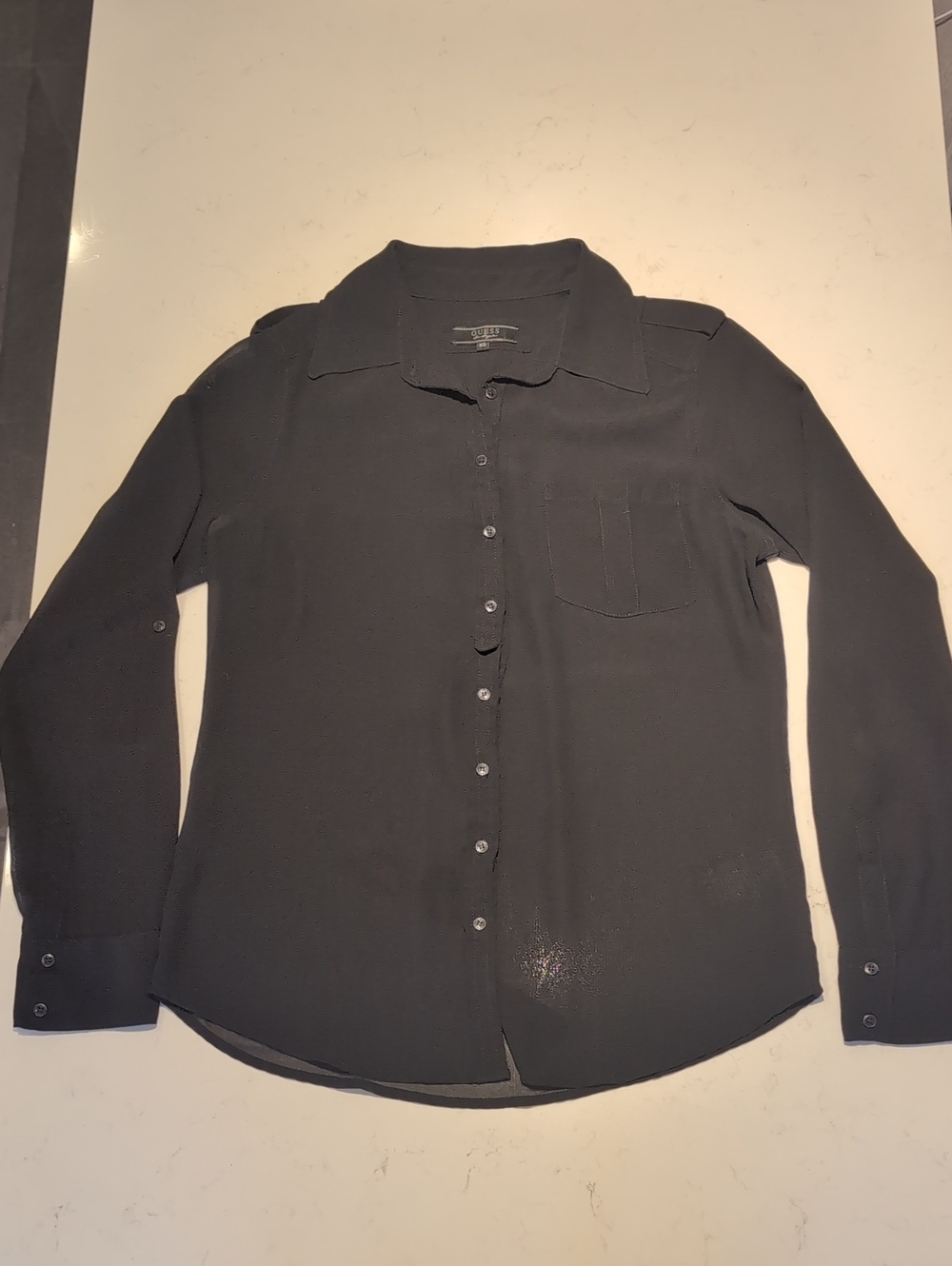 Women's Guess Black Button-Up Long Sleeve Shirt